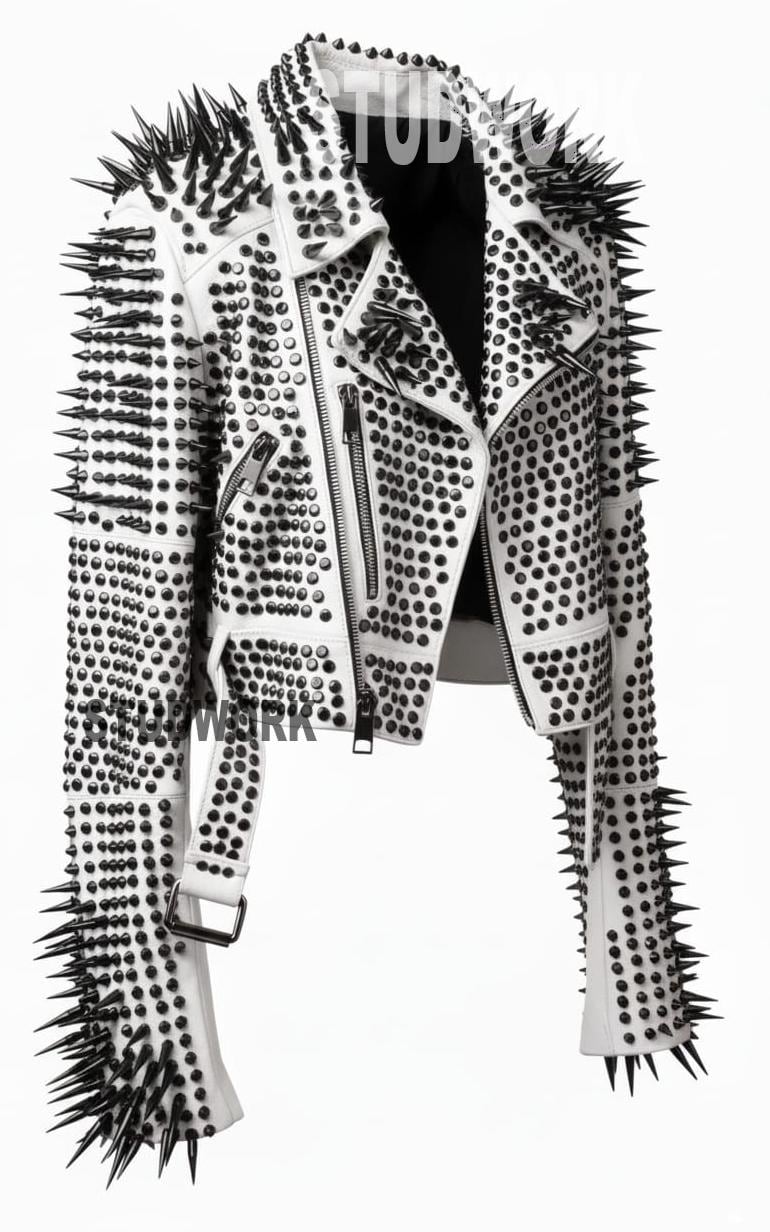 White Inferno Iron Maiden Spiked Brando Jacket