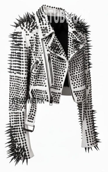 White Inferno Iron Maiden Spiked Brando Jacket