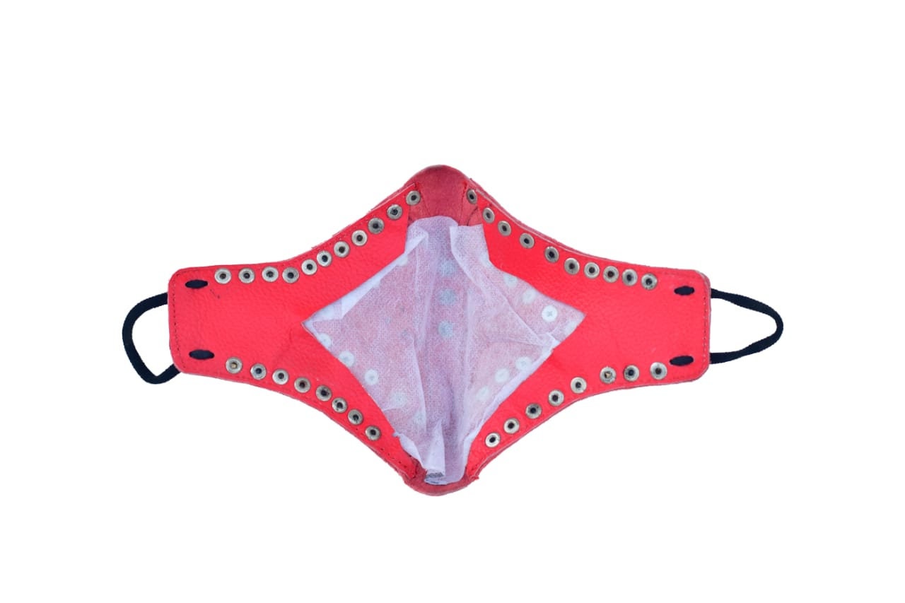 Unisex Red Leather Spike Stud Face Mask