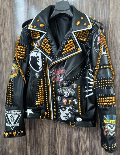 Riot Icon Multicolor Studded Leather Patch Jacket