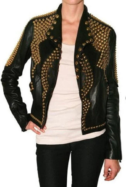 Gilded Voltage Studded Leather Jacket