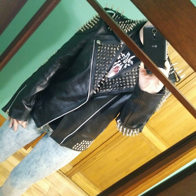 Black Punk Silver Spiked Leather Jacket