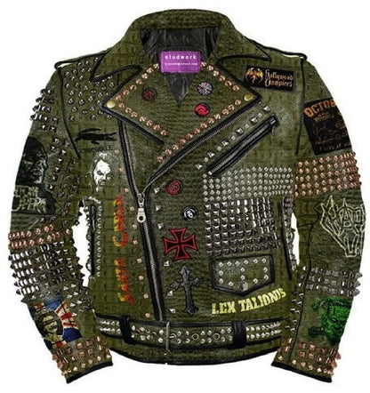 Green Crocodile Hornback Punk Jacket