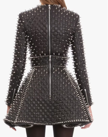 Silver Spike Studded Leather Gown