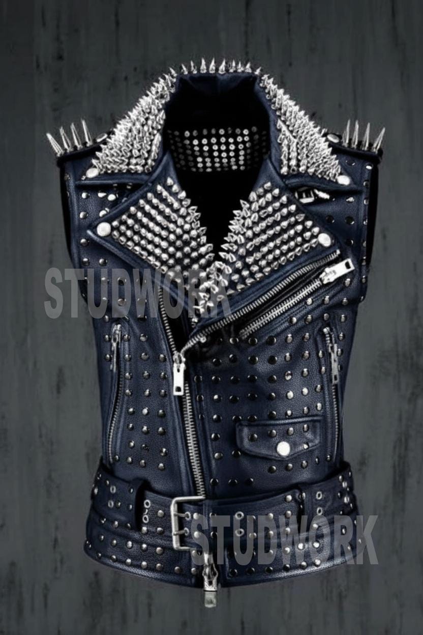 Azure Dominion Spiked Leather Vest