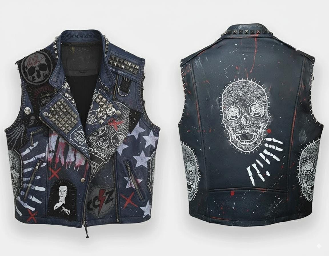 Anarchy Canvas Hand-Painted Studded Leather Vest