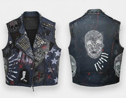 Anarchy Canvas Hand-Painted Studded Leather Vest