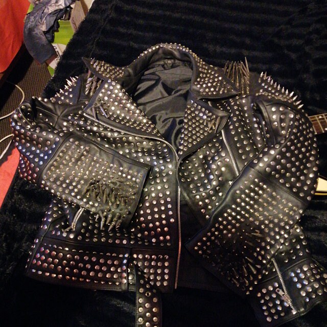 Full Black Steampunk Spiked Leather Jacket