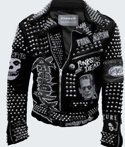 Silver Studded Black Leather Jacket