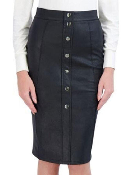 Midnight Grace Leather Knee Skirt