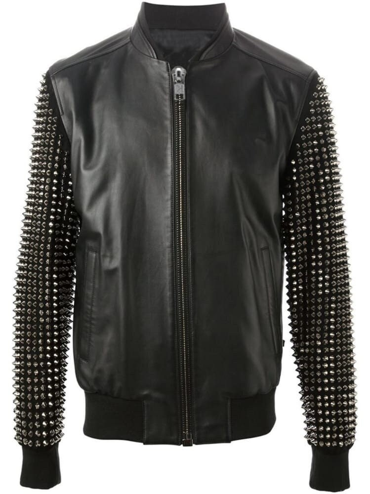 Blackout Riot Studded Leather Bomber Jacket