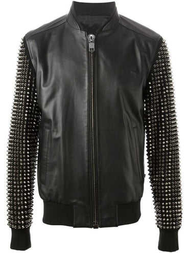 Blackout Riot Studded Leather Bomber Jacket