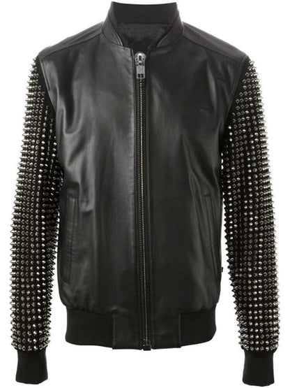 Blackout Riot Studded Leather Bomber Jacket