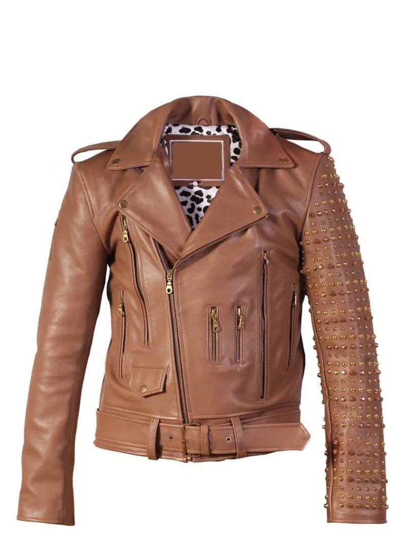 Amber Reign Studded Leather Biker Jacket