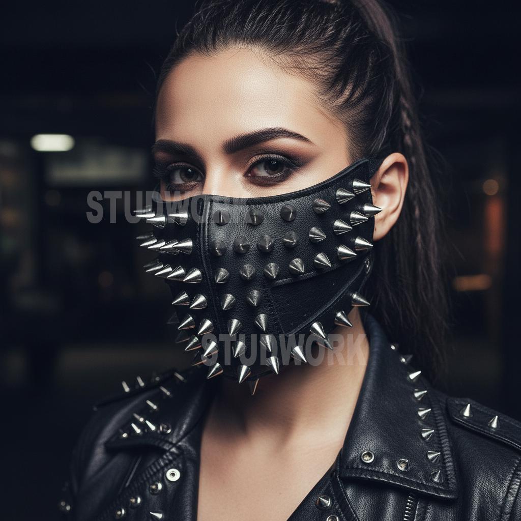 Black Dominion Spiked Leather Face Mask