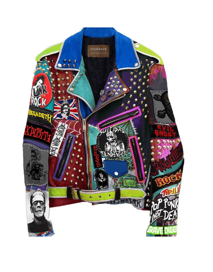 Grave Syndicate Gothic Patchwork Studded Leather Jacket