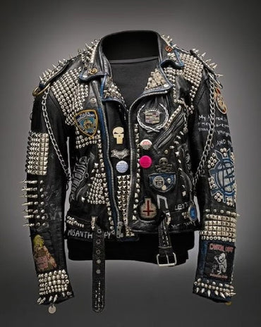 Black Ritual Spiked Leather Patch Jacket