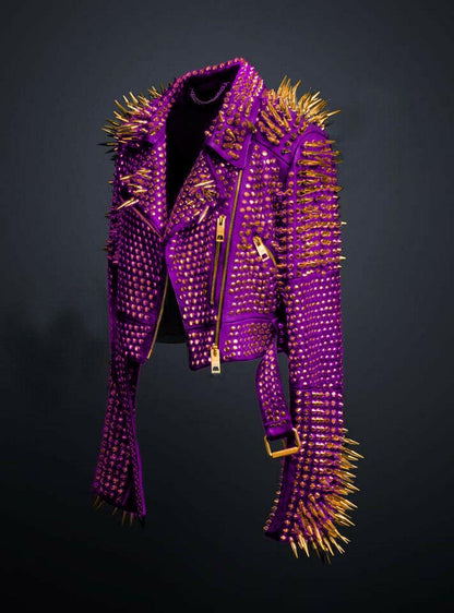Magenta Punk Rock Leather Jacket