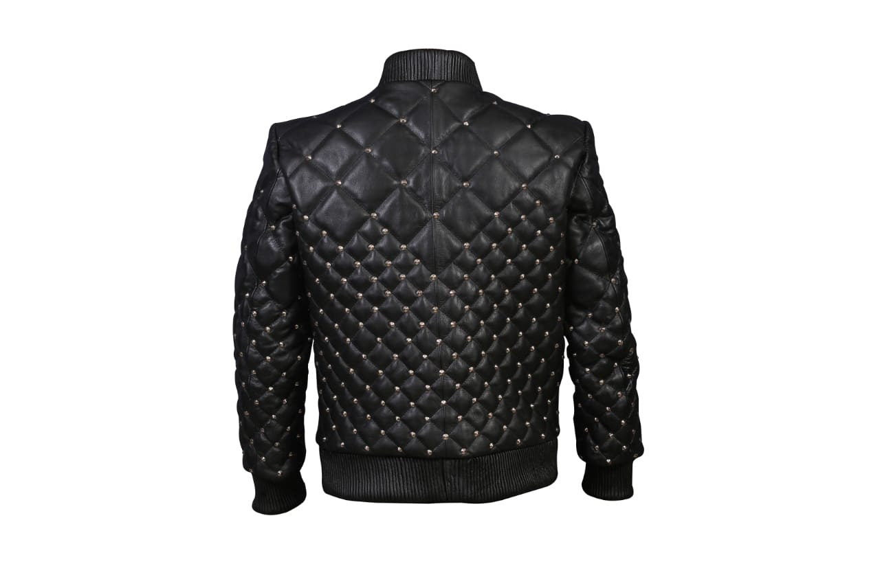 Men’s Quilted Gothic Studded Leather Jacket
