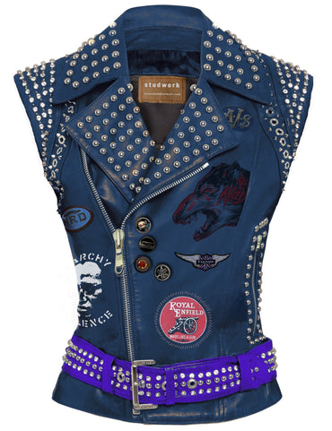 Azure Dread Frightening Monster Studded Gothic Leather Vest