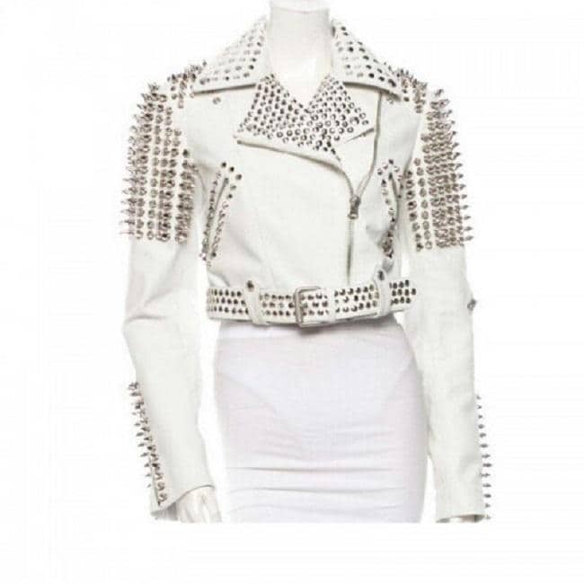 Handmade White Studded Leather Jacket