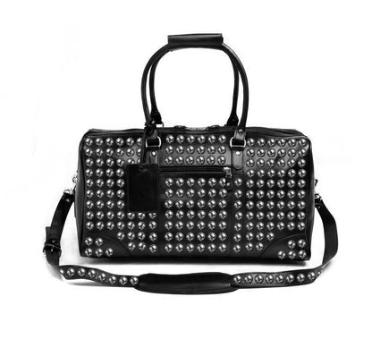 Black Silver Studded Leather Duffel Bag