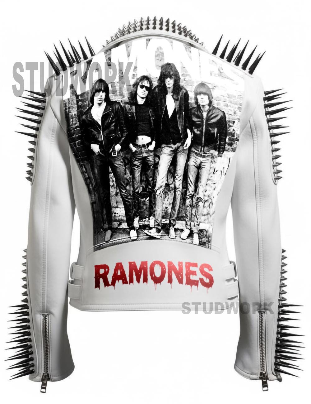 White Riot Ramones Spiked Brando Leather Jacket