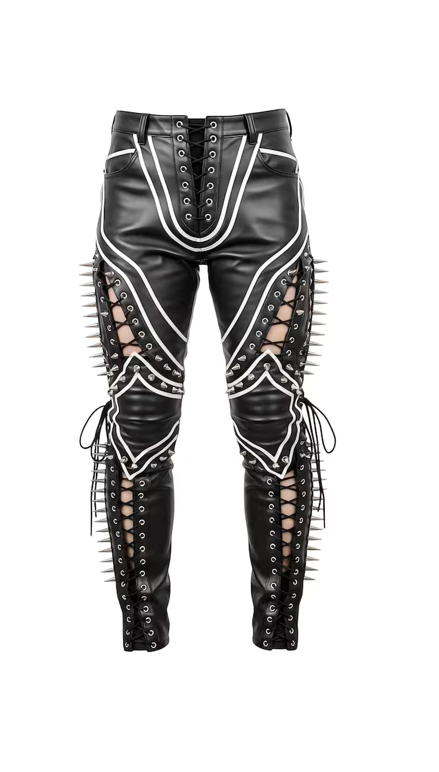 Blackout Spine Spiked Leather Punk Pants