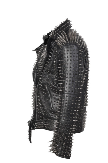 Iron Mosaic Multi-Studded Brando Leather Jacket