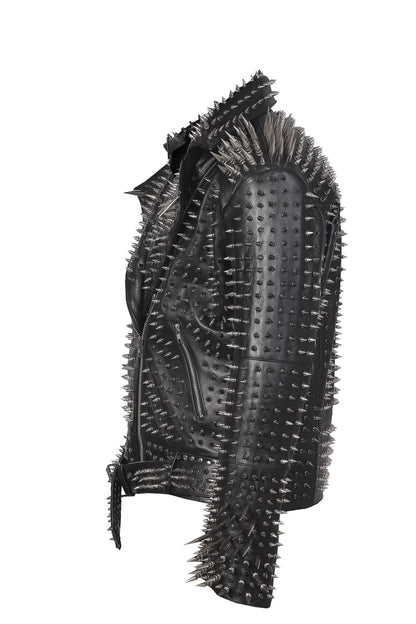 Iron Mosaic Multi-Studded Brando Leather Jacket
