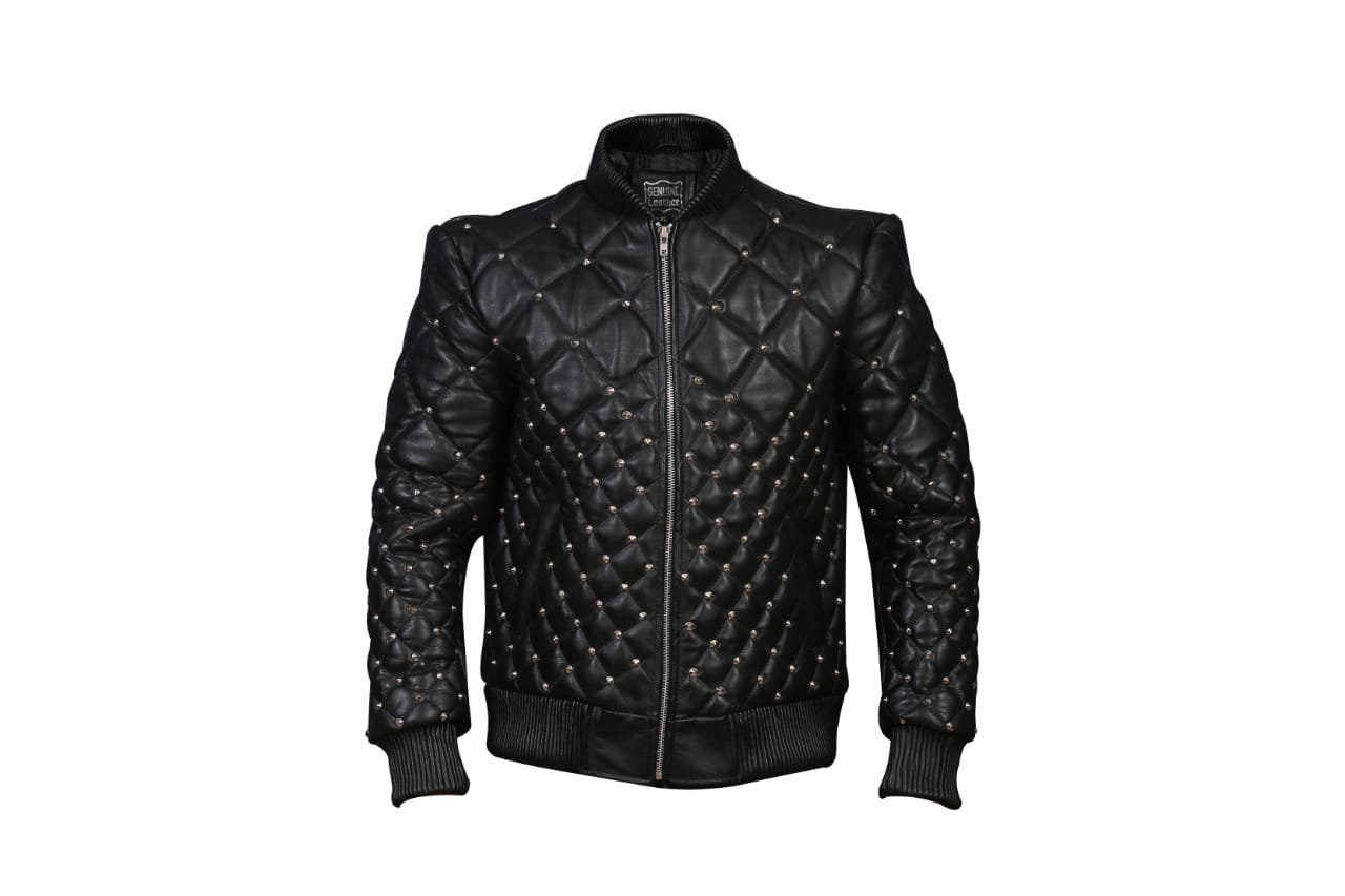 Men’s Quilted Gothic Studded Leather Jacket
