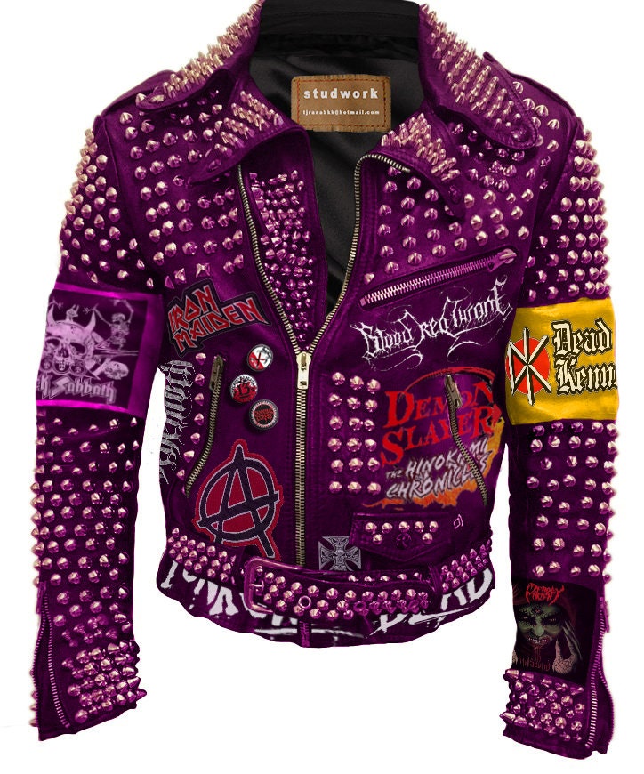 Violet Heavy Metal Studded Cowhide Leather Jacket