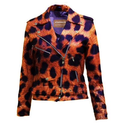 Leopard Print Cowhide Leather Jacket