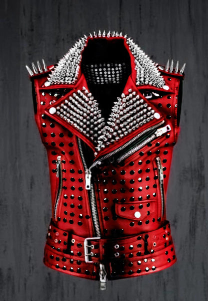 Crimson Riot Spiked Gothic Leather Vest