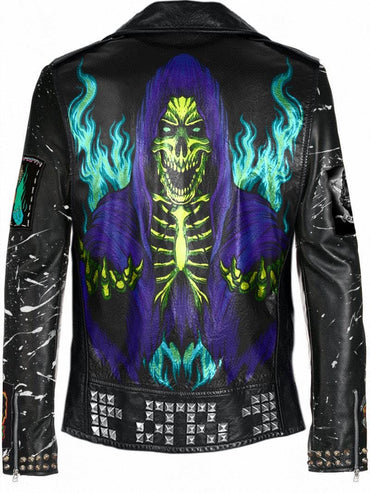 Untamed Ritual Studded Leather Patch Jacket
