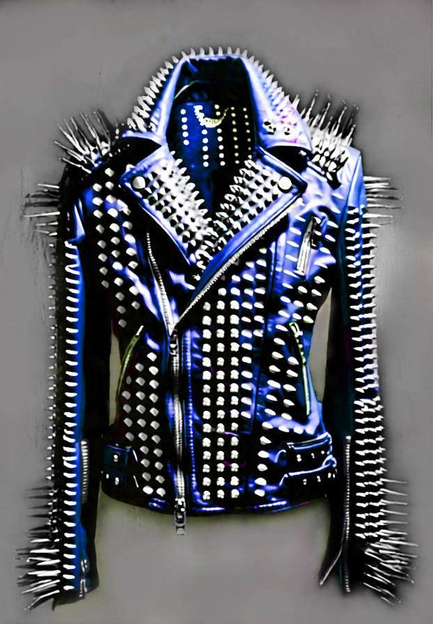 Celestial Forge Blue Spiked Leather Jacket