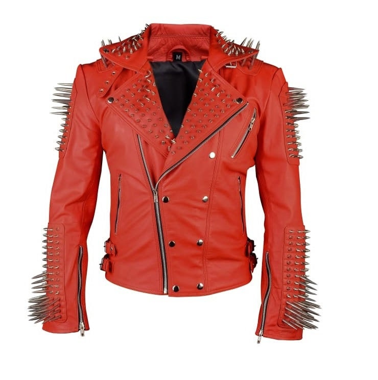 Orange Steampunk Spiked Leather Jacket