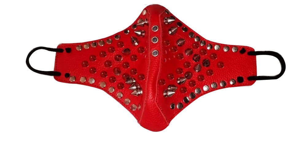 Unisex Red Leather Spike Stud Face Mask