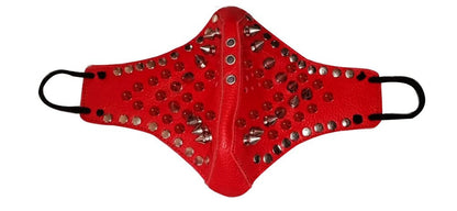 Unisex Red Leather Spike Stud Face Mask
