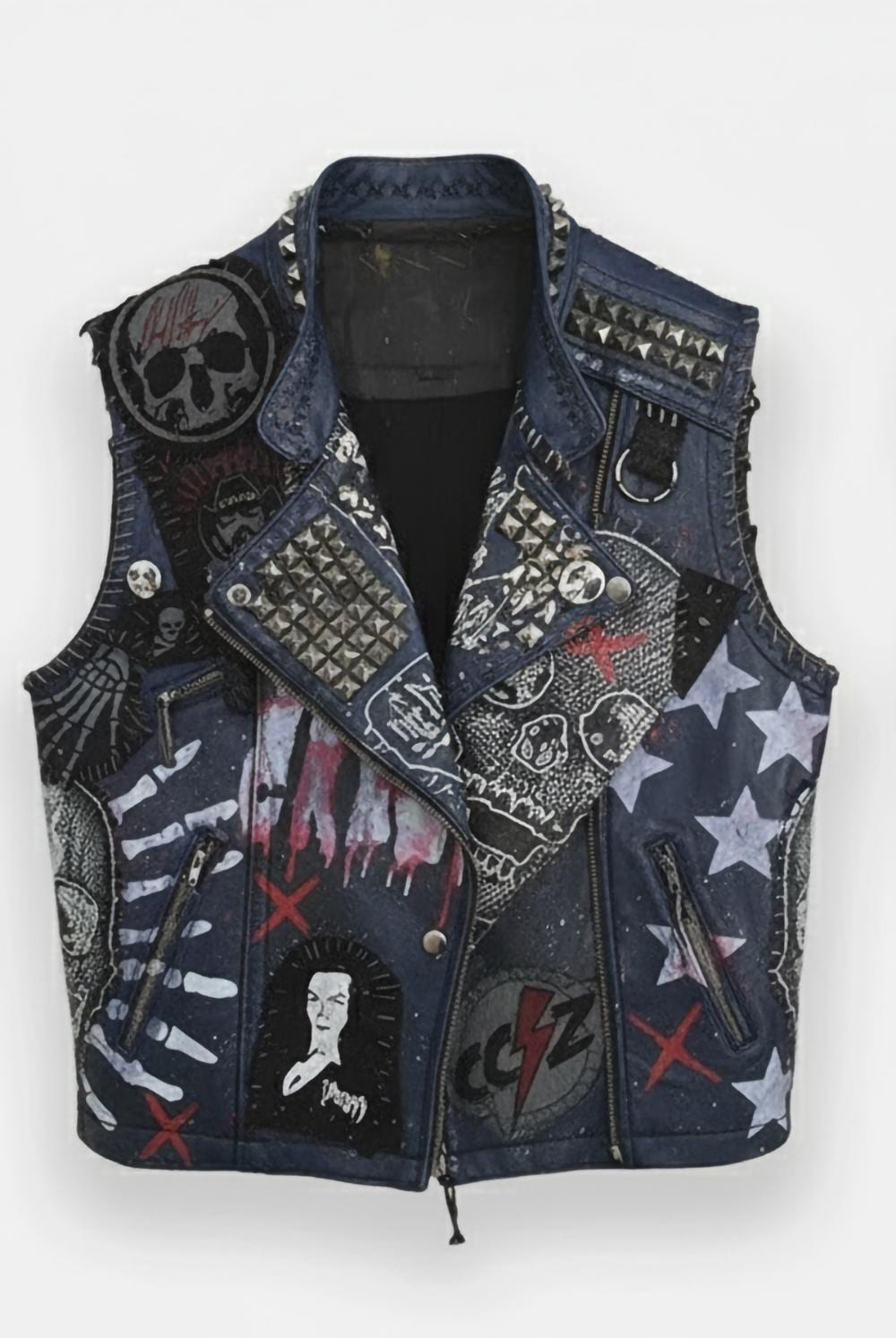 Anarchy Canvas Hand-Painted Studded Leather Vest
