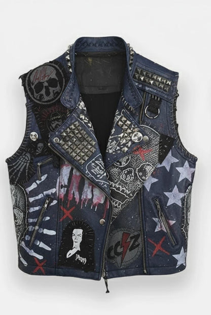 Anarchy Canvas Hand-Painted Studded Leather Vest