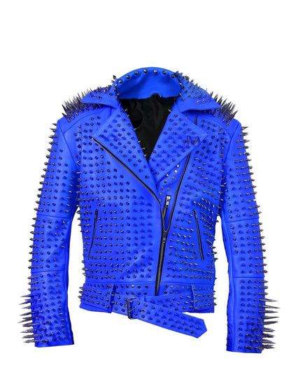 Cobalt Warbringer Heavy Spike Studded Brando Leather Jacket