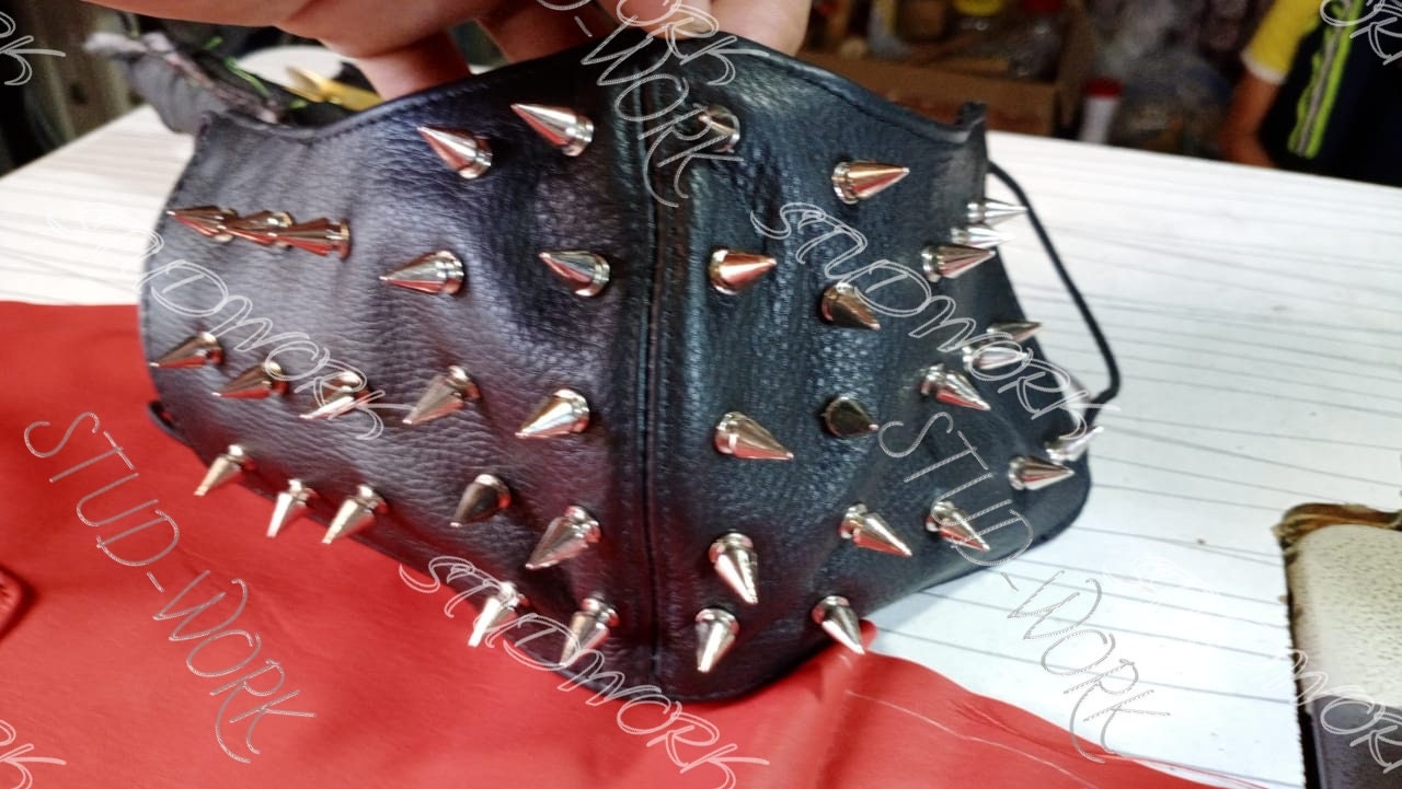 Silver Spiked Leather Face Mask