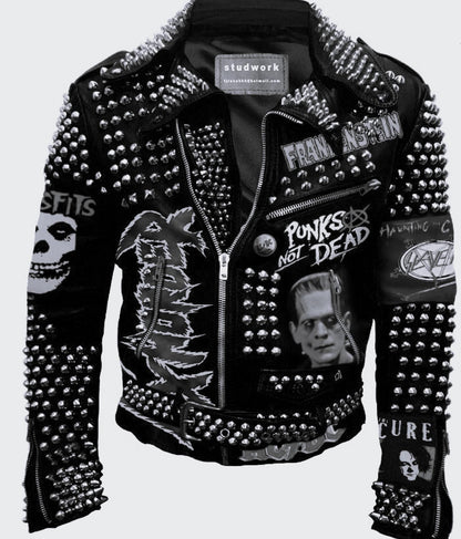 Silver Studded Black Leather Jacket