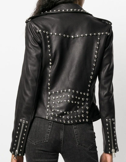 Silver Studded Black Leather Jacket