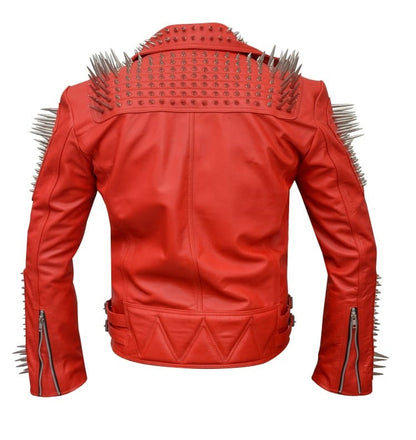 Orange Steampunk Spiked Leather Jacket