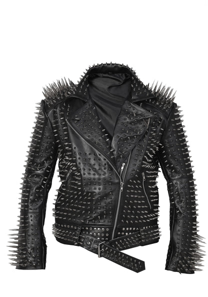 Iron Mosaic Multi-Studded Brando Leather Jacket