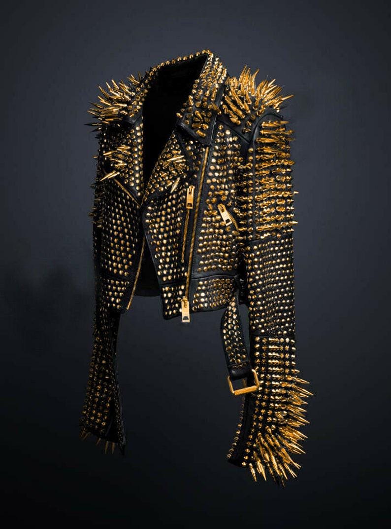 Black Golden-Spike Gangster Biker Jacket