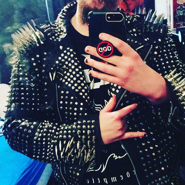 Full Black Steampunk Spiked Leather Jacket