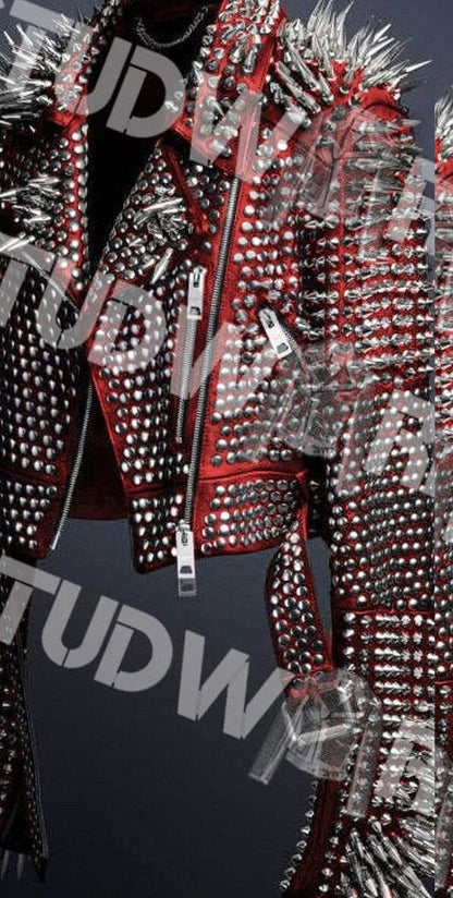 Verdant Voltage Spiked Steampunk Leather Jacket